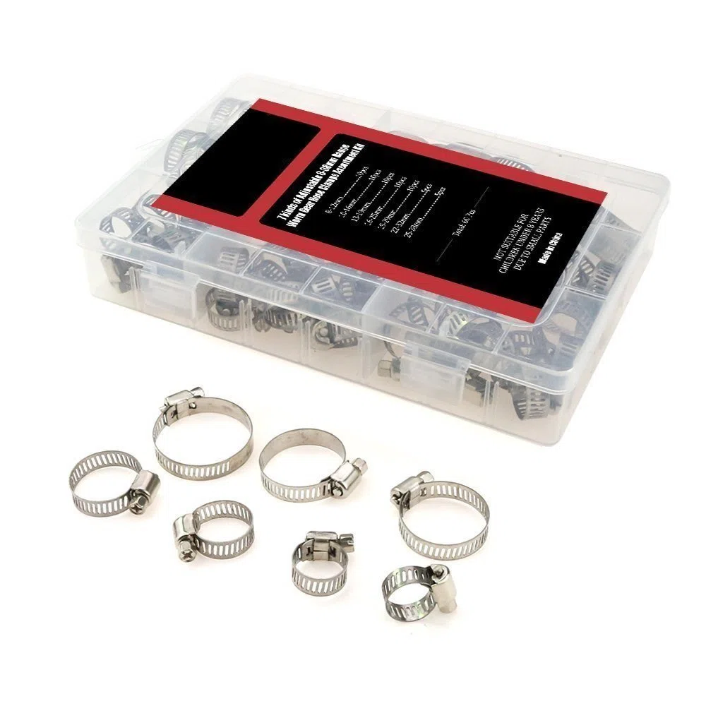 DollaTek Kit assortimento di fascette stringitubo a ingranaggi a vite in acciaio inossidabile da 8-38 mm, regolabile in 60 pezzi
